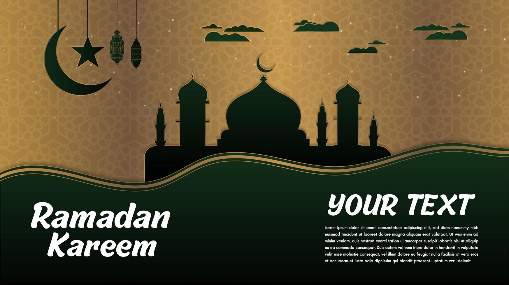 Mesquita de ramadan kareem preto silhueta com verde vetor