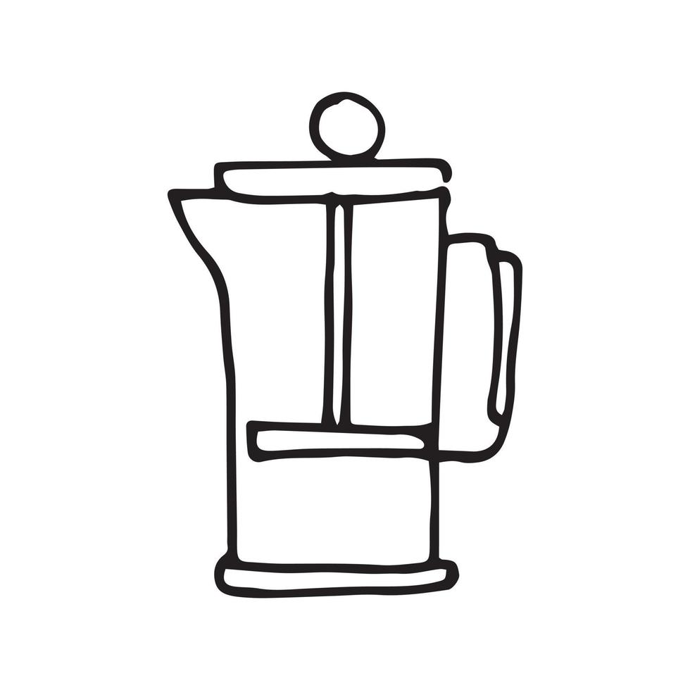 desenho vetorial no estilo de doodle. imprensa francesa. utensílios de cozinha, uma chaleira para café. clipart isolado no fundo branco vetor