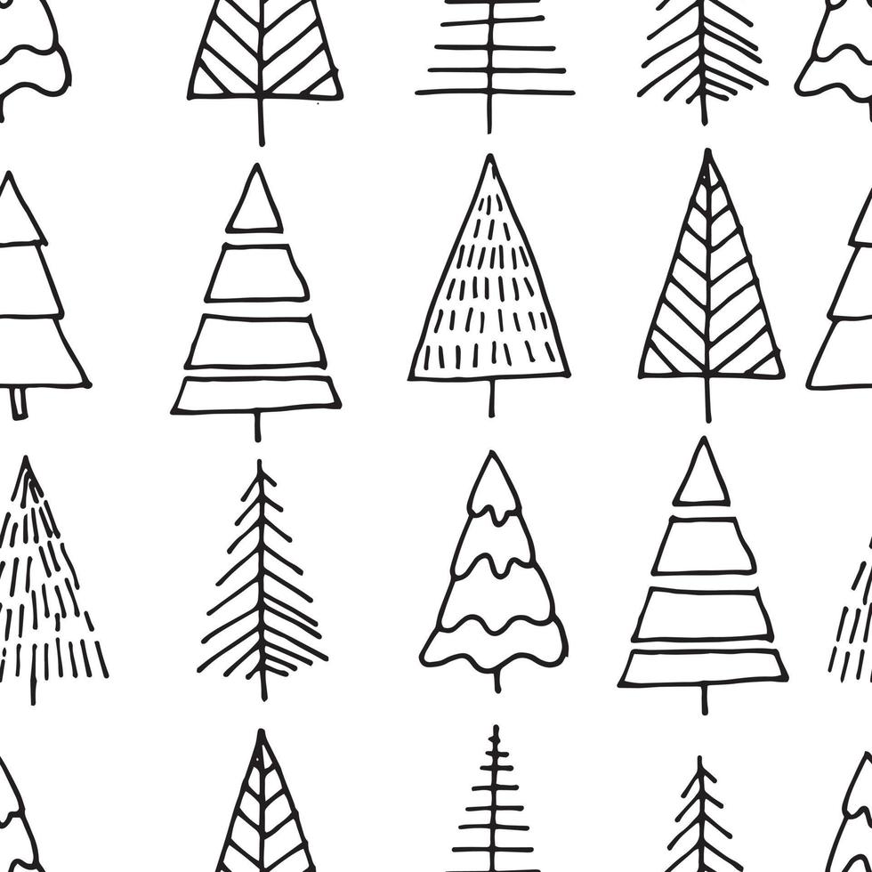 padrão sem emenda de vetor simples no estilo doodle. impressão de férias com árvores de natal abstratas. plano de fundo para os feriados, ano novo natal.
