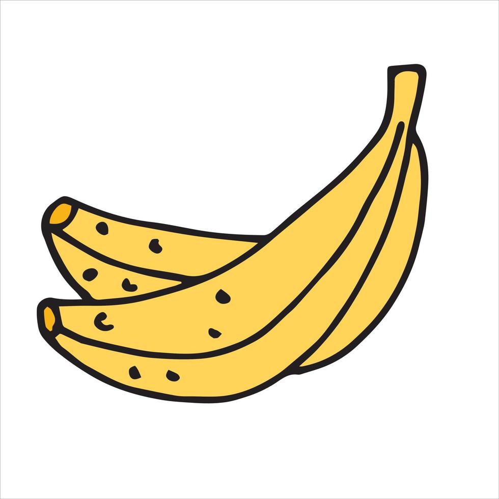 ilustração vetorial em estilo doodle, desenho animado. bananas. ícone simples duas bananas amarelas e maduras. comida de frutas de clipart vetor