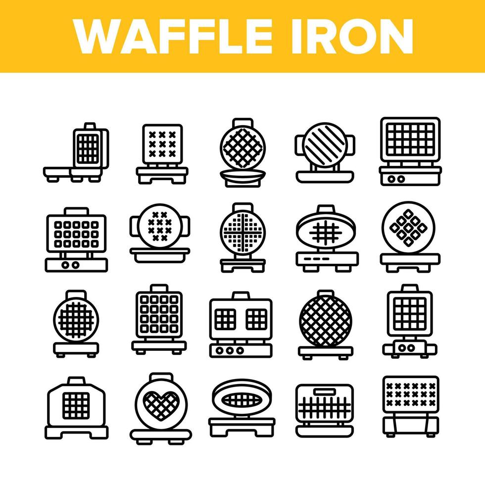 conjunto de ícones de coleção de equipamentos de ferro de waffle vetor