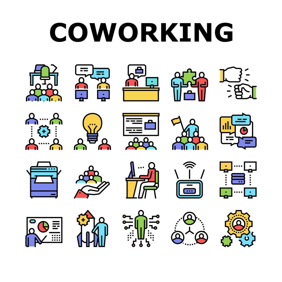 conjunto de ícones de coleção de serviço de coworking vetor