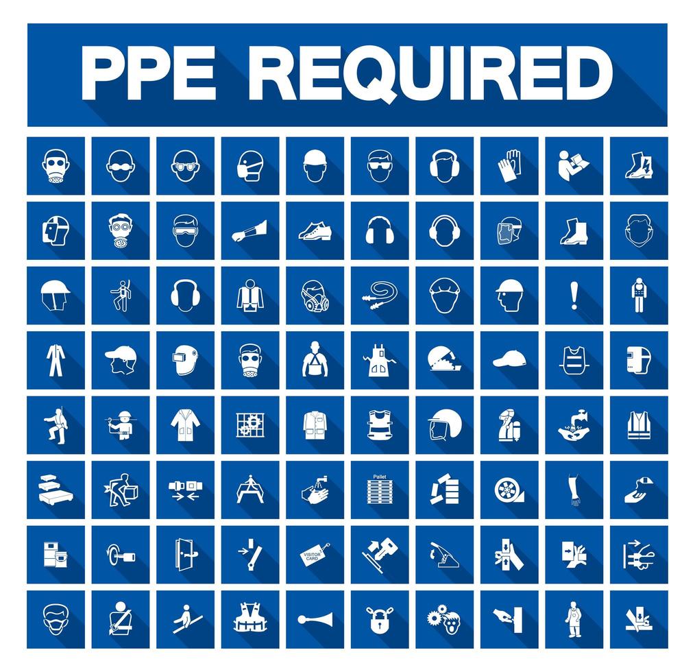 conjunto de ícones de equipamentos de proteção individual necessários vetor