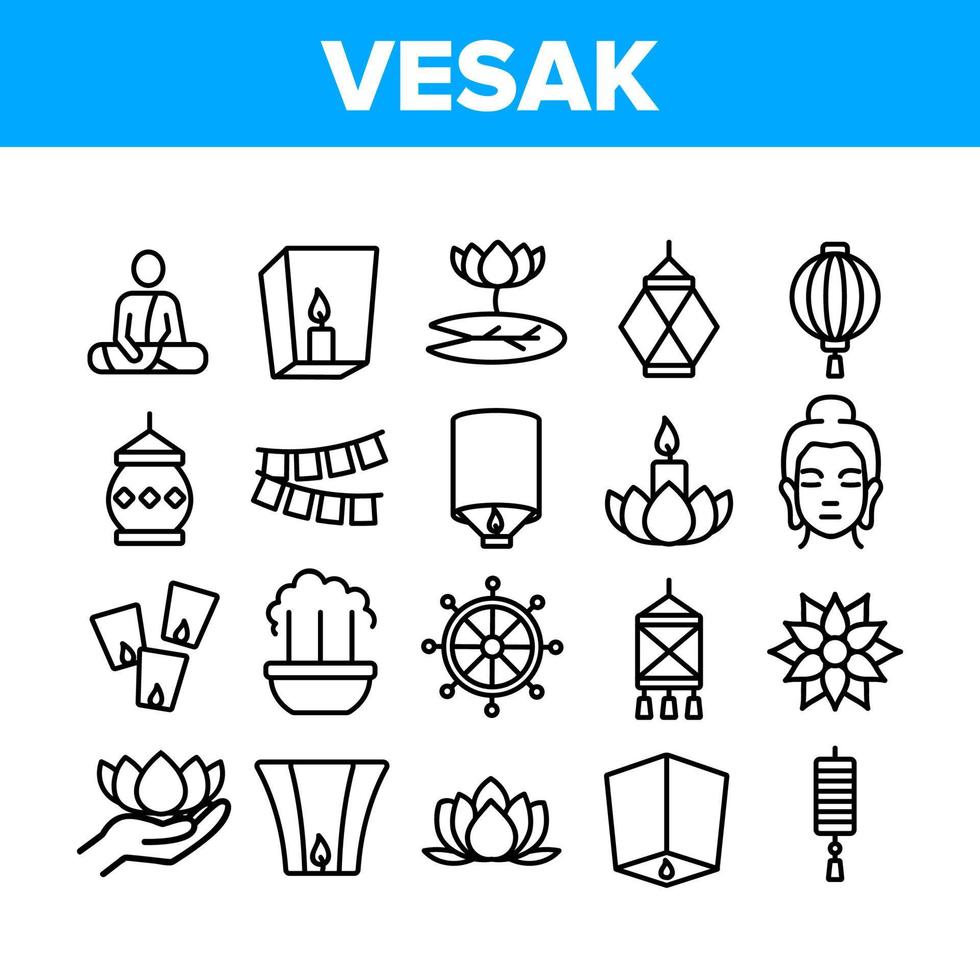 conjunto de ícones de coleção de budismo do dia vesak vetor