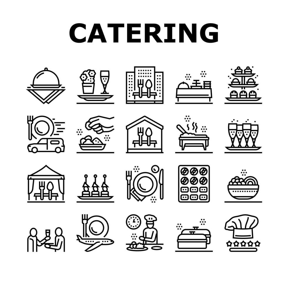 conjunto de ícones de coleção de serviço de alimentação de catering vetor