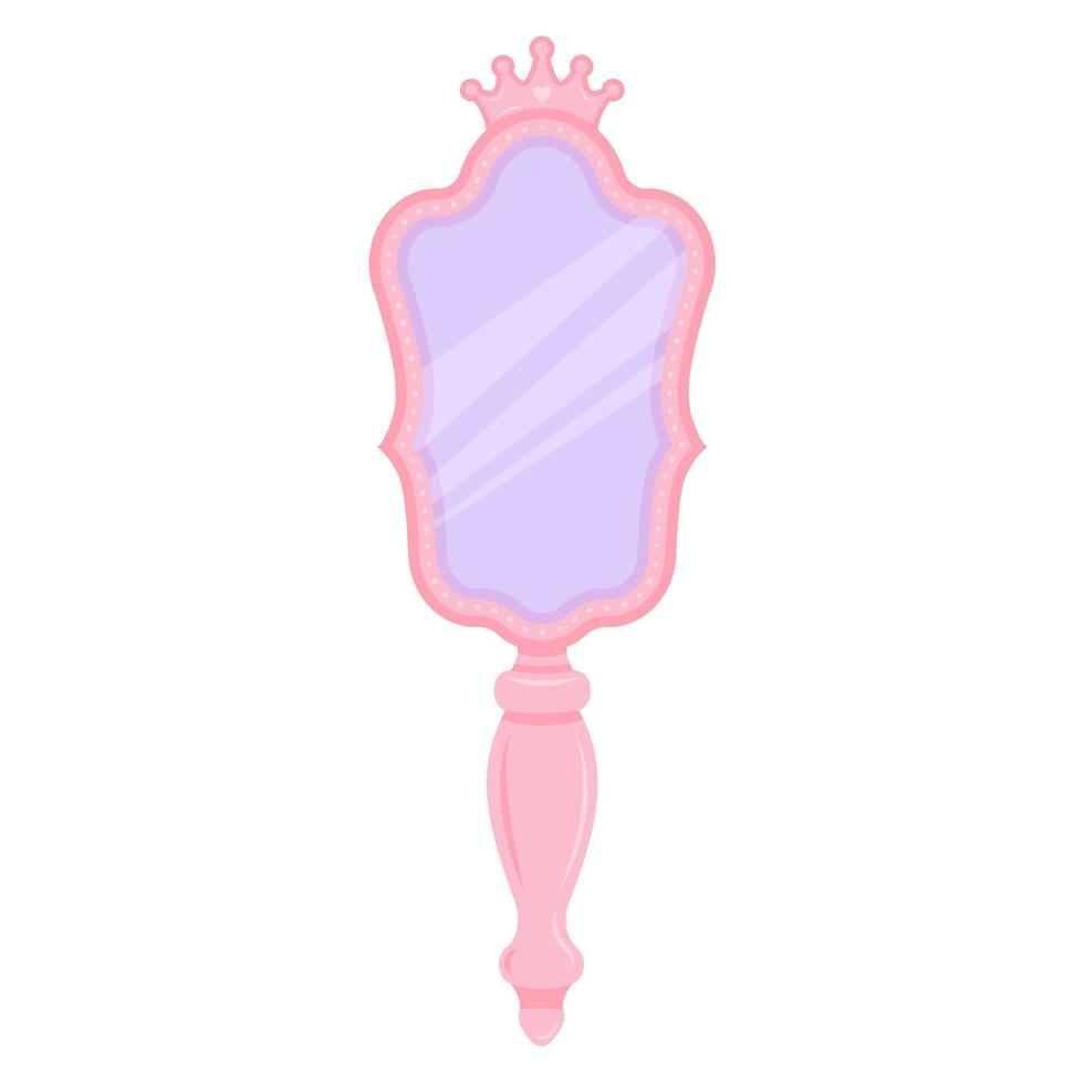 espelho de princesa rosa com coroa. moldura de mão dos desenhos animados para decoração de aniversário de meninas. ilustração vetorial bonitinha isolada no fundo branco. vetor