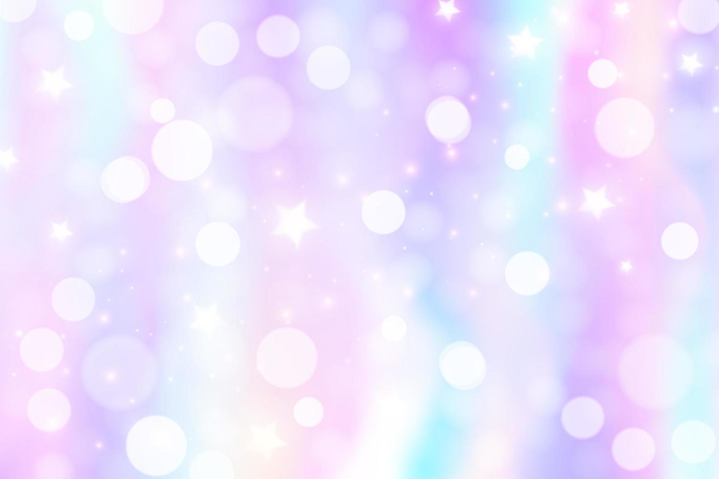 fundo de unicórnio arco-íris. céu de cor gradiente pastel com glitter e bokeh. espaço mágico da galáxia e estrelas. padrão abstrato de vetor. vetor