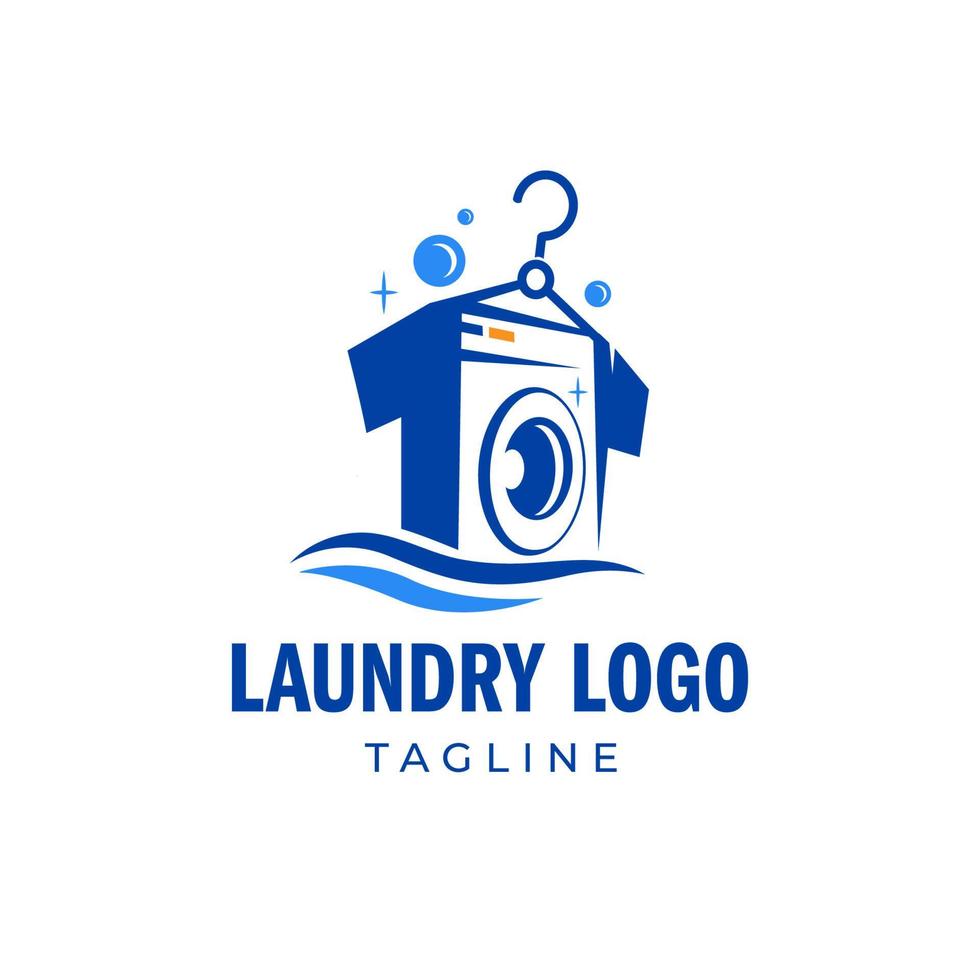 logotipo da máquina de lavar roupa azul, adequado para negócios de limpeza vetor