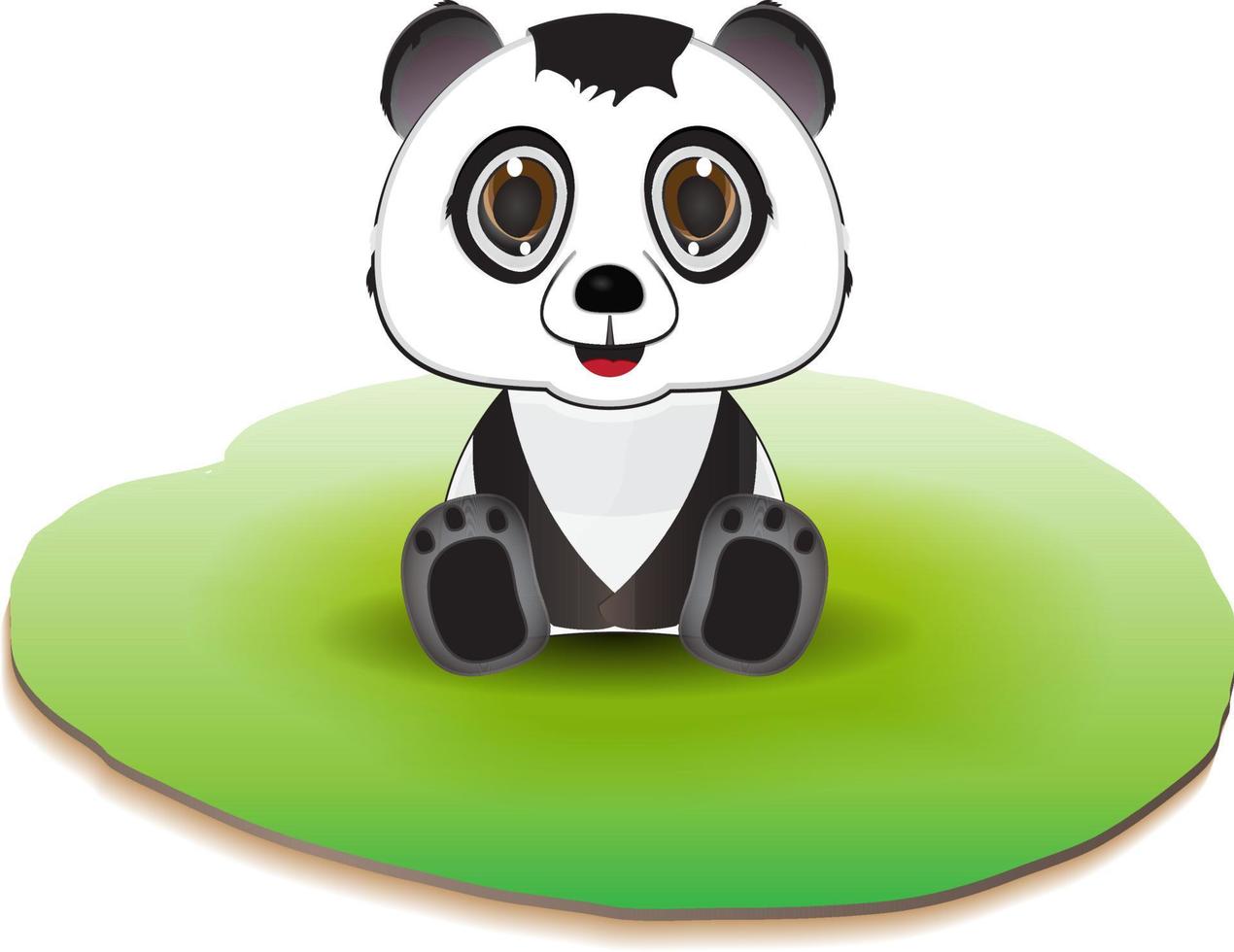 personagem de panda fofo sente-se na grama vetor