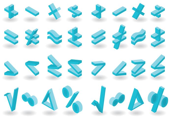 Pacote vectorial de símbolos matemáticos isométricos vetor