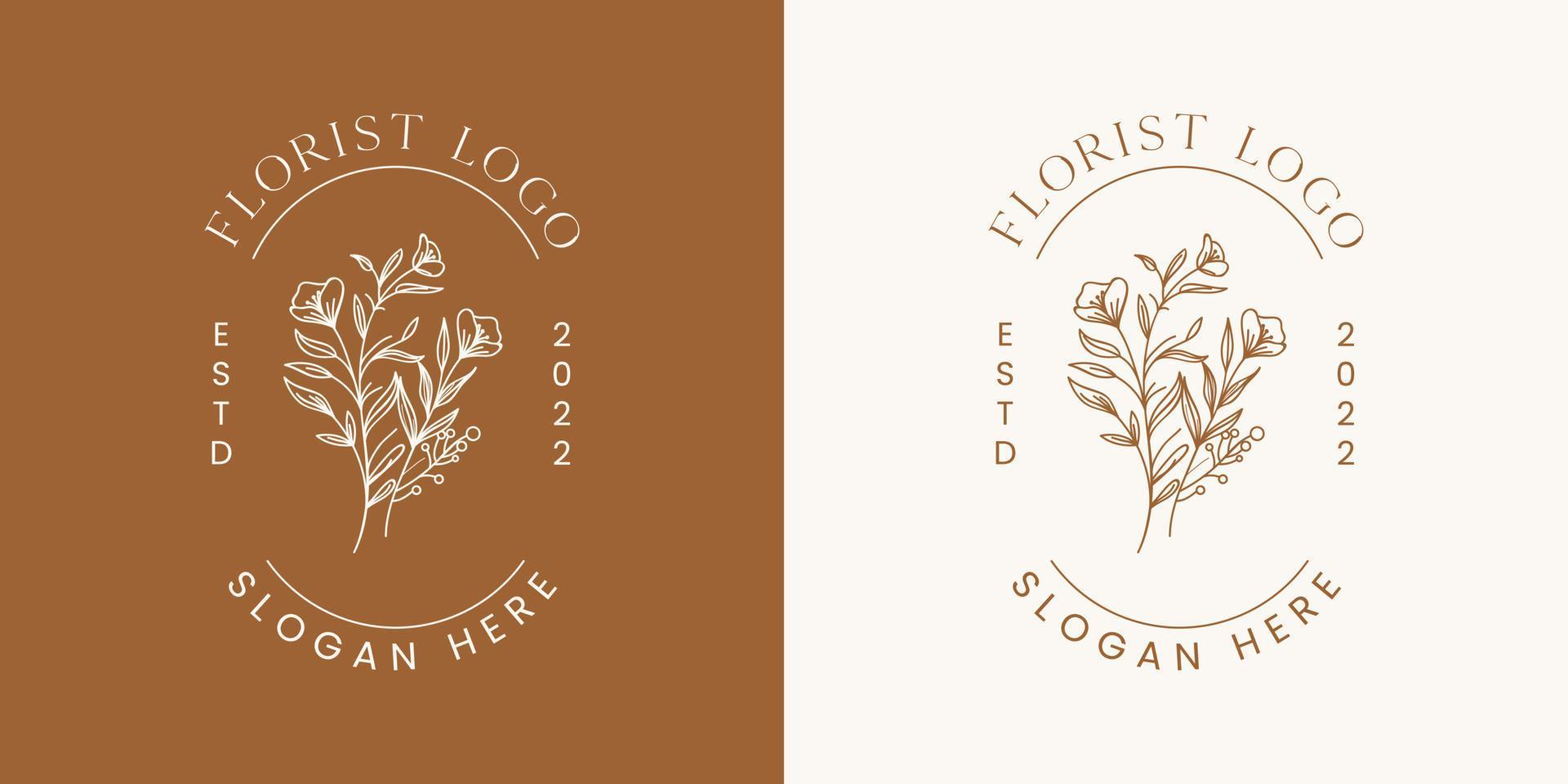 elemento floral botânico logotipo desenhado à mão com flores silvestres e folhas. logotipo para spa e salão de beleza, boutique, loja orgânica, casamento, designer floral, interior, fotografia, cosmético. vetor