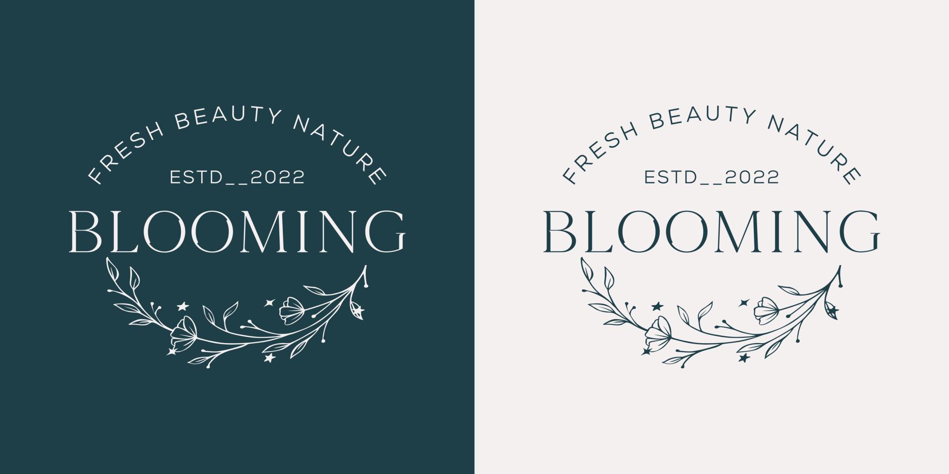 elemento floral botânico logotipo desenhado à mão com flores silvestres e folhas. logotipo para spa e salão de beleza, boutique, loja orgânica, casamento, designer floral, interior, fotografia, cosmético. vetor