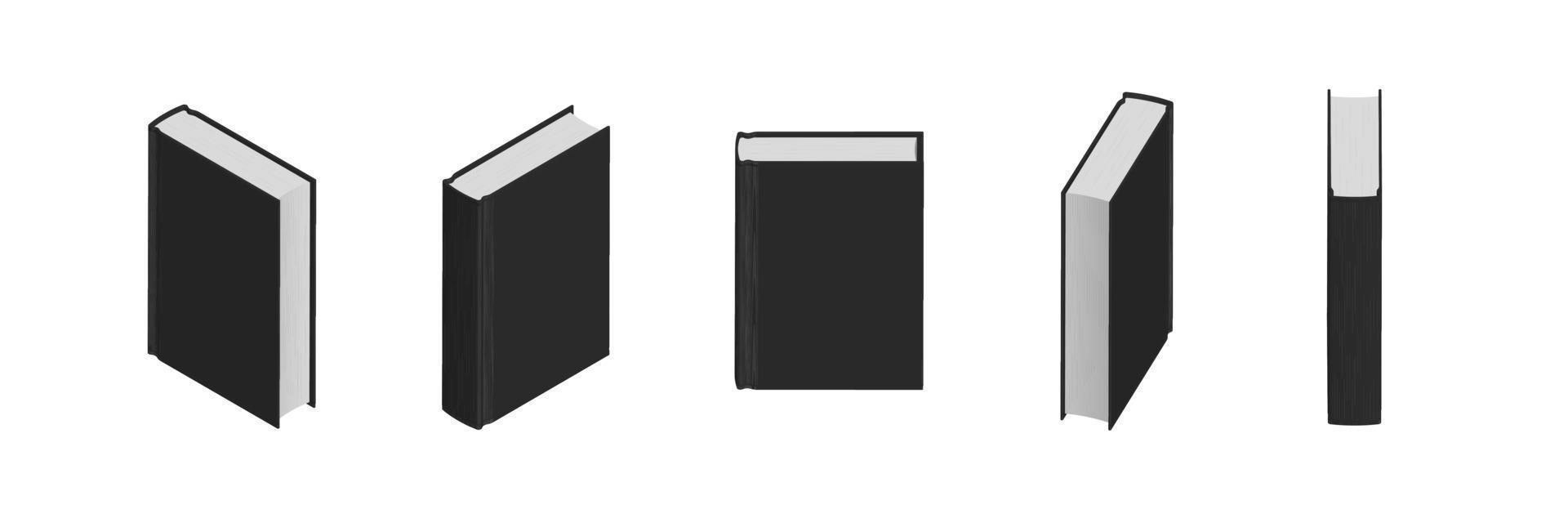 conjunto de livros pretos fechados em diferentes posições para livraria vetor