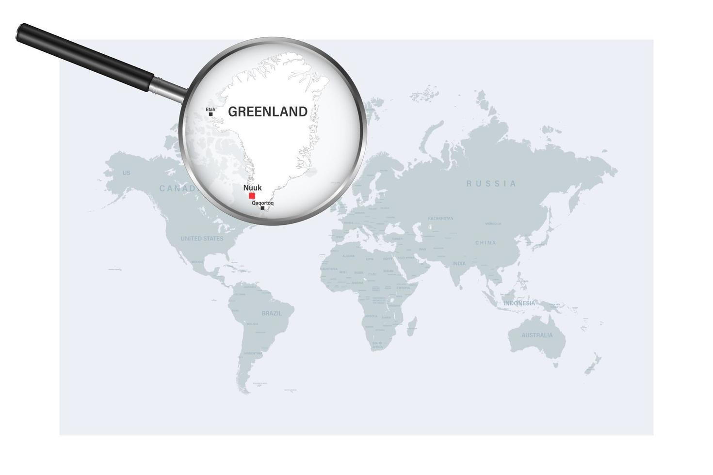 mapa da Groenlândia no mapa do mundo político com lupa vetor