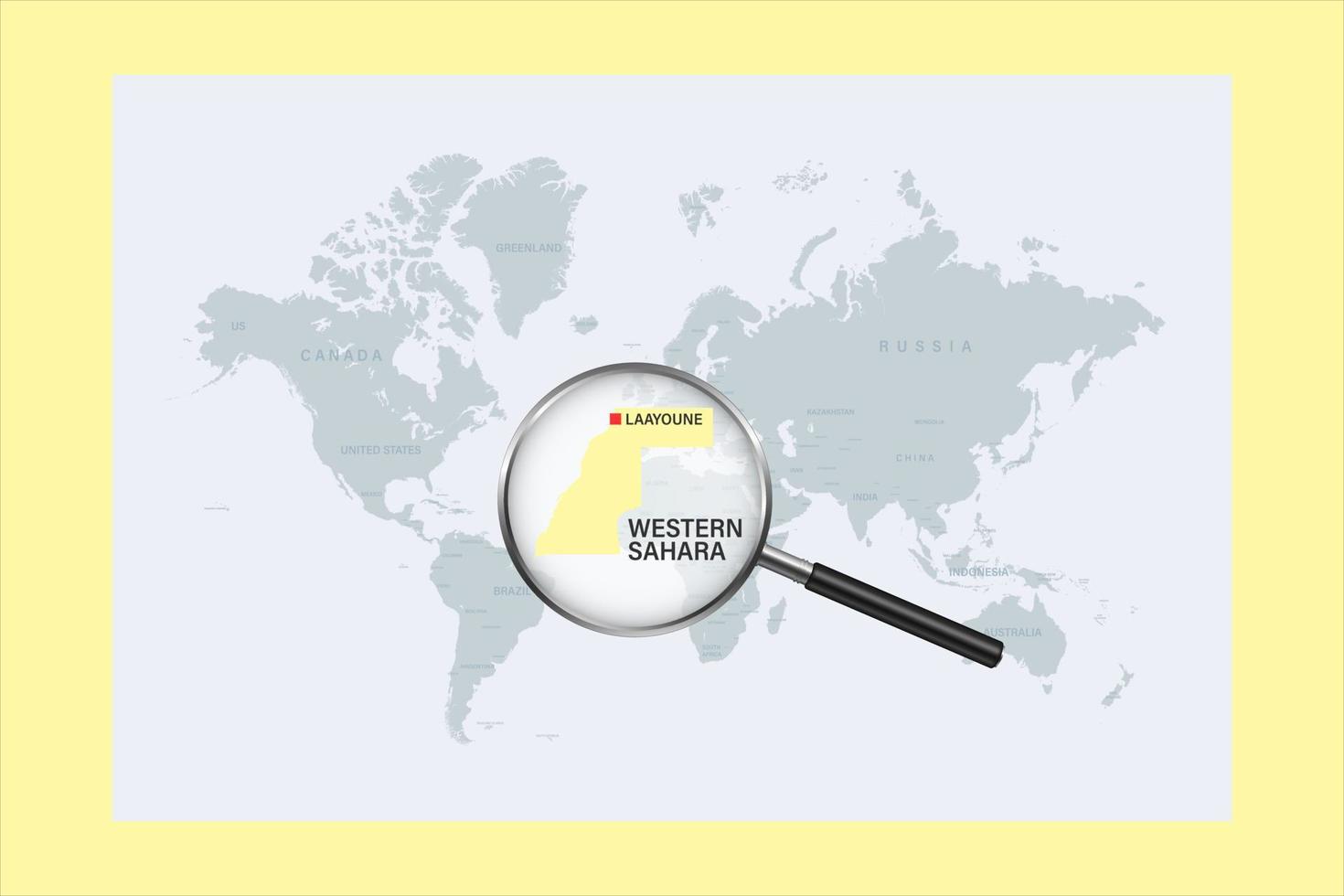 mapa do Saara Ocidental no mapa do mundo político com lupa vetor