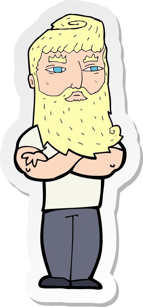 adesivo de um homem sério de desenho animado com barba vetor