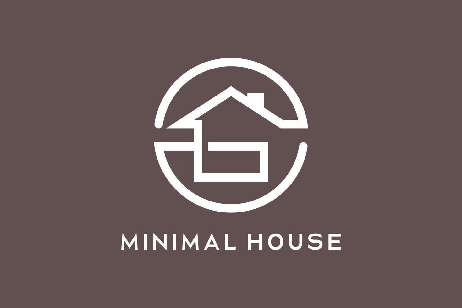 casa design de logotipo mínimo em círculo com conceito de arte de linha vetor