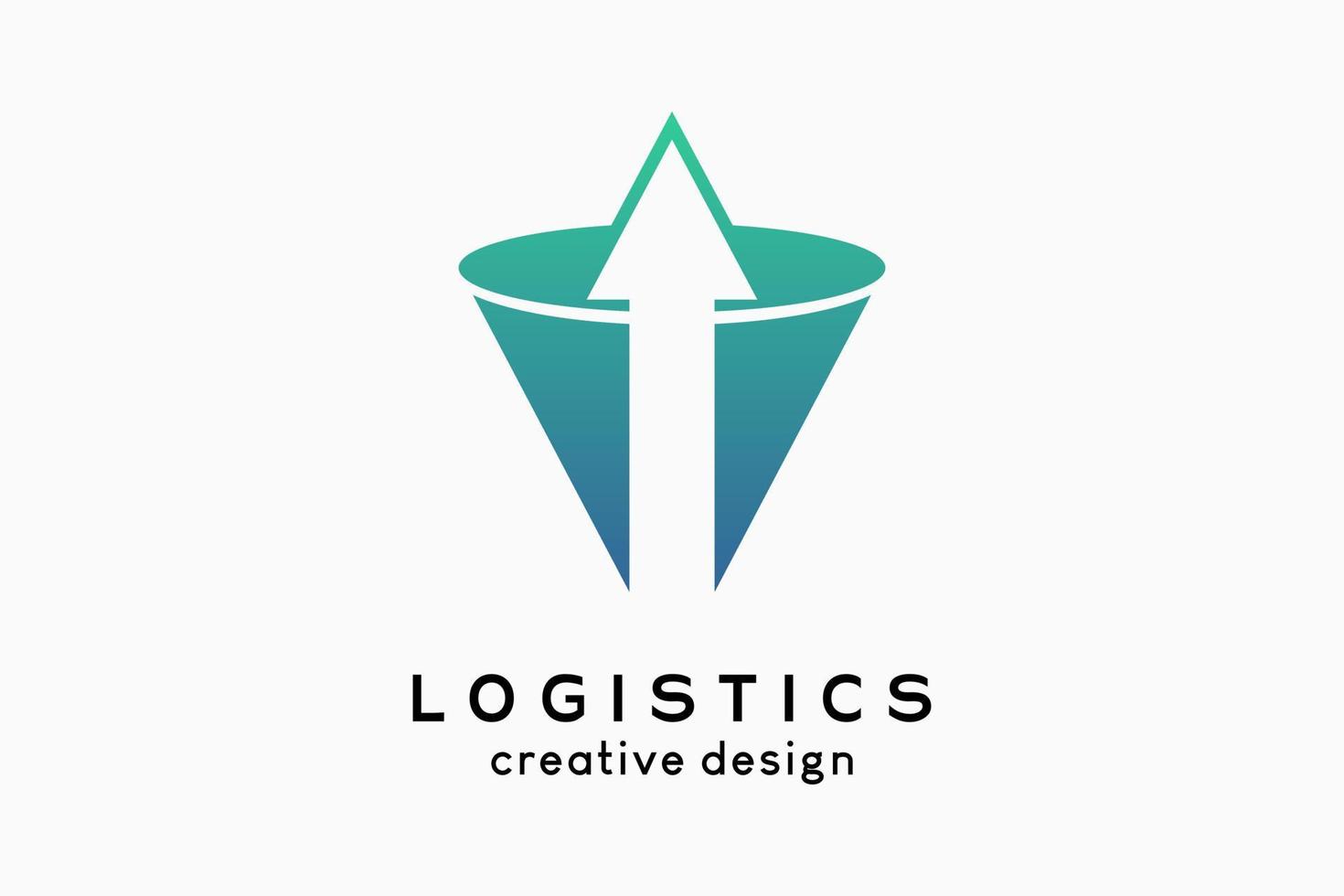 logo logística, logística e empresa de transporte. ícone de seta combinado com ícone de cone com conceito criativo vetor