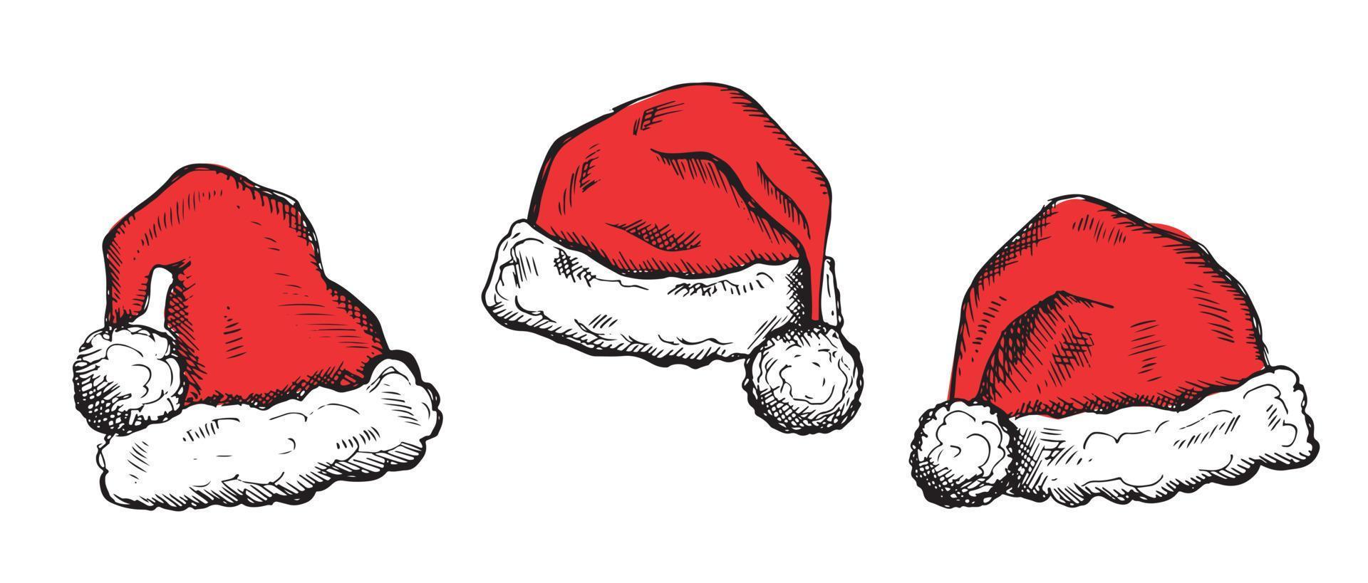 esboço de ilustração desenhada de mão de chapéu de papai noel vetor