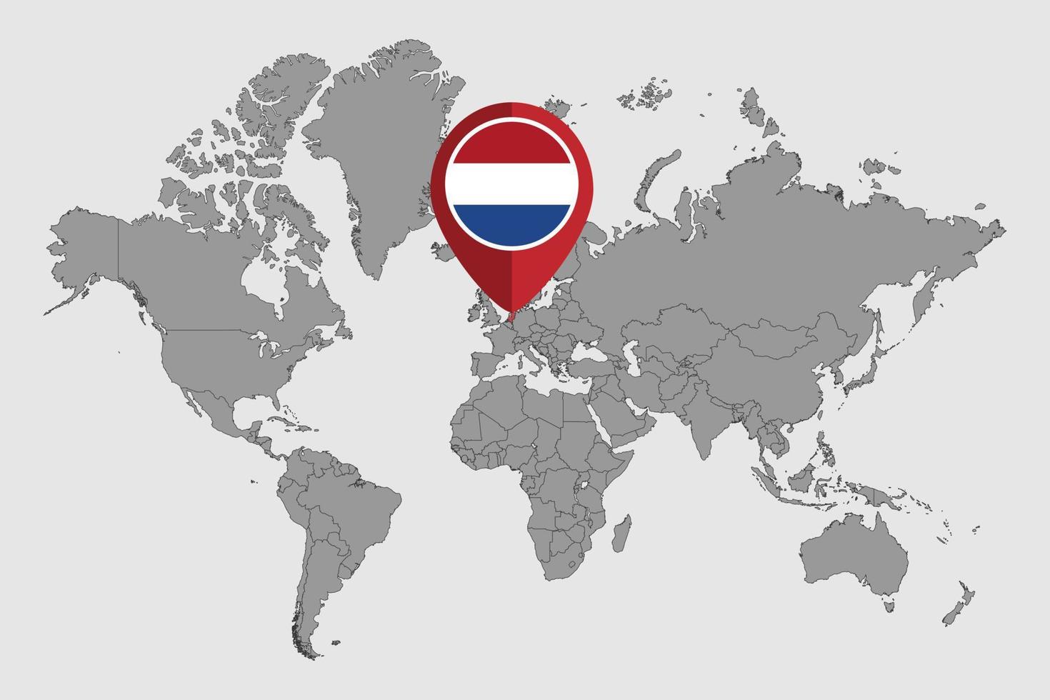 pin mapa com bandeira da Holanda no mapa do mundo. ilustração vetorial. vetor