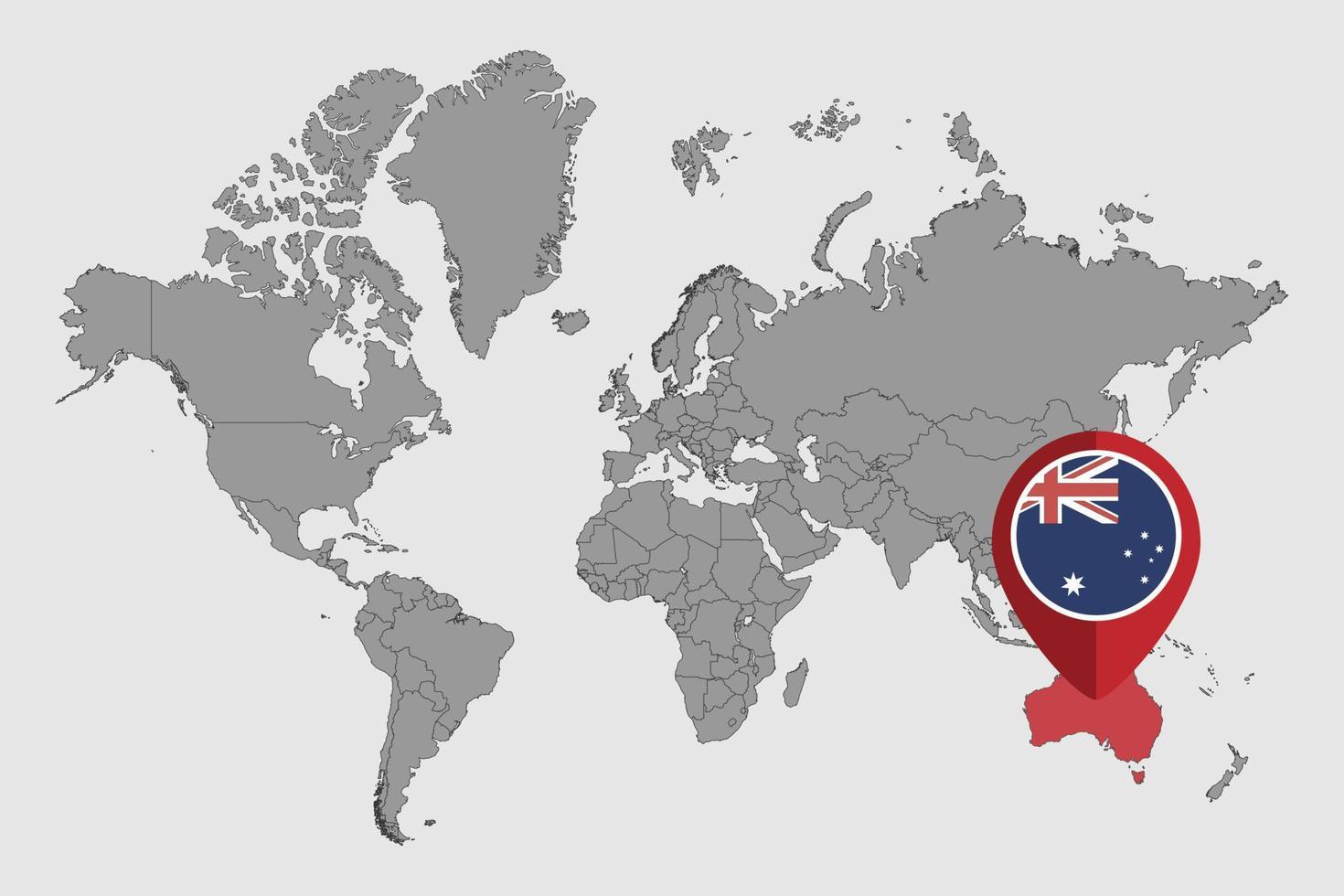 pin mapa com bandeira da austrália no mapa do mundo. ilustração vetorial. vetor