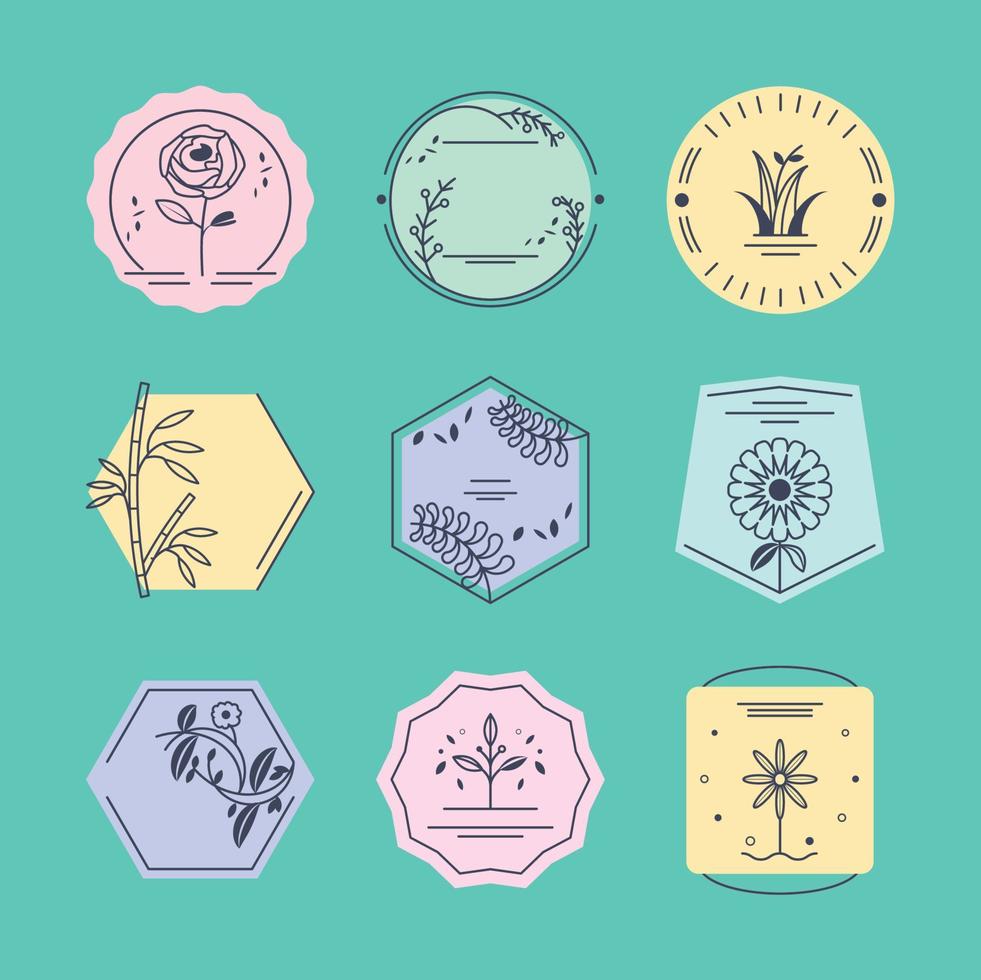 emblemas florais de ícones vetor