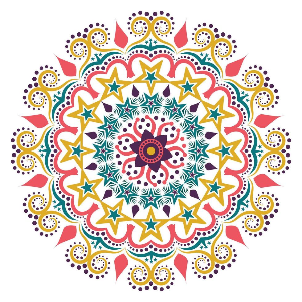 doodle desenhado de mão de vetor mandala. mandala étnica com ornamentos coloridos. isolado. cores brilhantes.