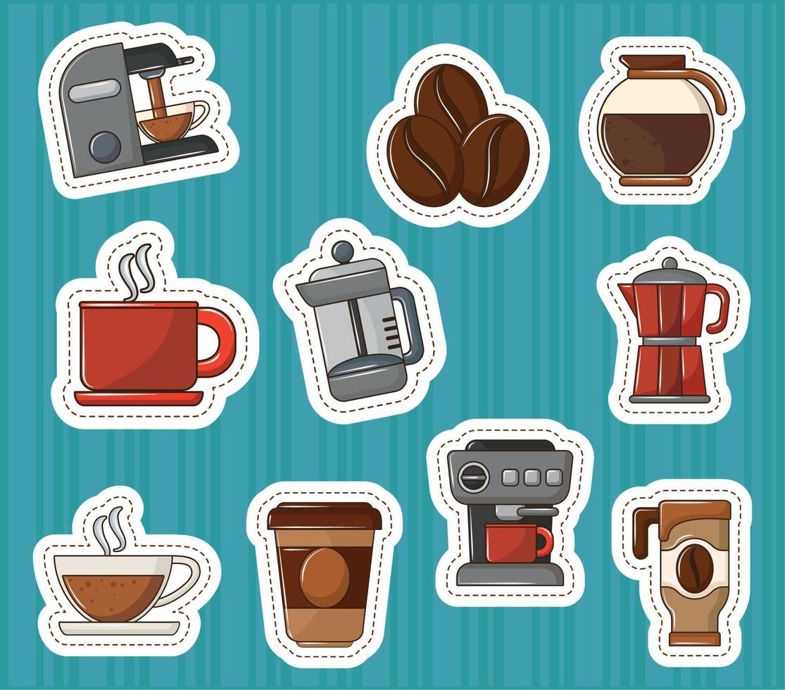 ícones de adesivo de café vetor