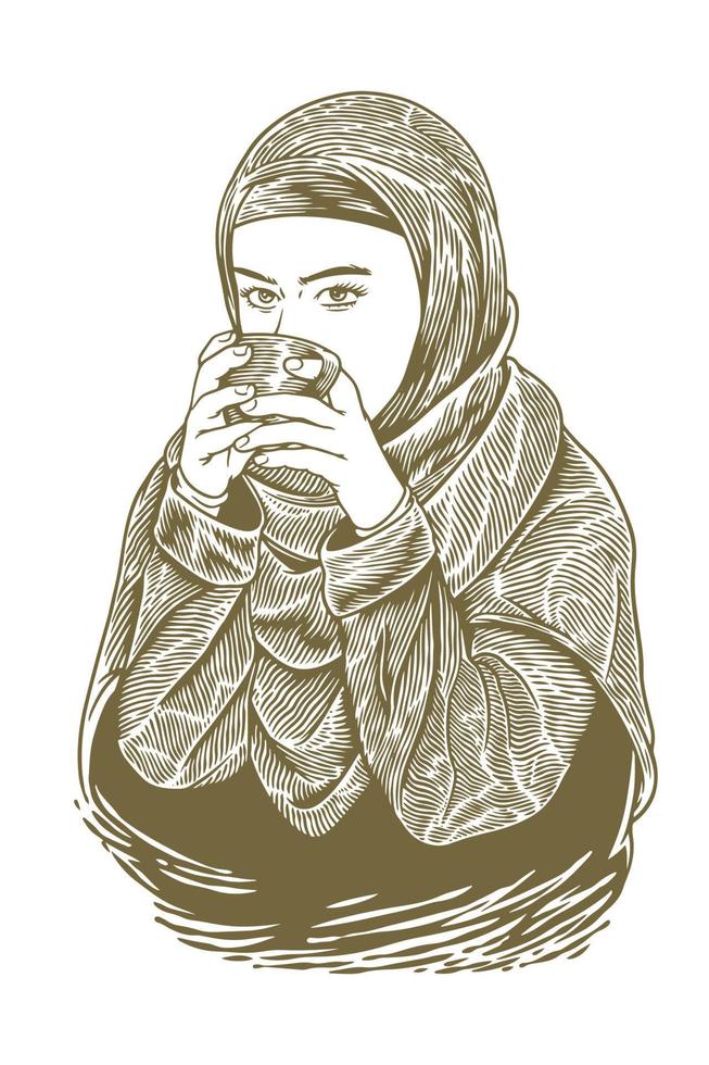 mulher bebendo ilustração vetorial de café vetor