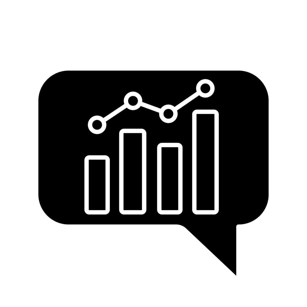 ícone de glifo de gráfico de chatbot. símbolo de silhueta. diagrama de bot de bate-papo e análise. assistente virtual. bot de negociação. espaço negativo. ilustração vetorial isolada vetor