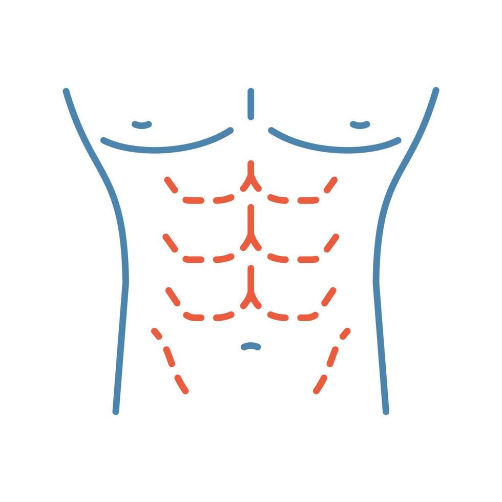 ícone de cor de cirurgia de contorno corporal masculino. coolsculpting. abdominoplastia masculina. abdominoplastia masculina. cirurgia plástica para homens. ilustração vetorial isolada vetor