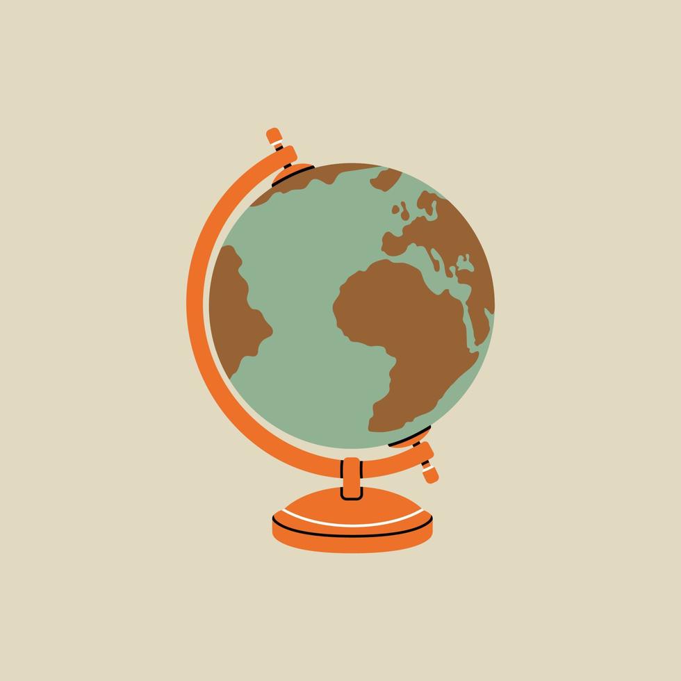 globo, esfera, elemento de mapa do mundo em estilo moderno de linha plana. ilustração vetorial desenhada à mão de lazer, férias, viagens, aventura, design de desenhos animados de turismo. patch de transporte vintage, distintivo, emblema vetor