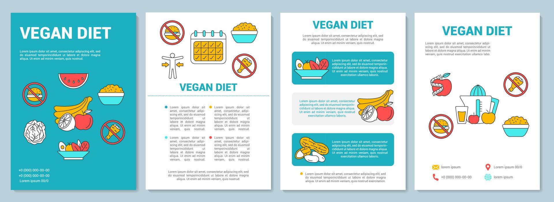 layout de modelo de folheto de dieta vegetariana. panfleto de plano de nutrição orgânica, livreto, design de impressão de folheto com ilustrações lineares. layouts de página vetorial para revistas, relatórios anuais, cartazes publicitários vetor