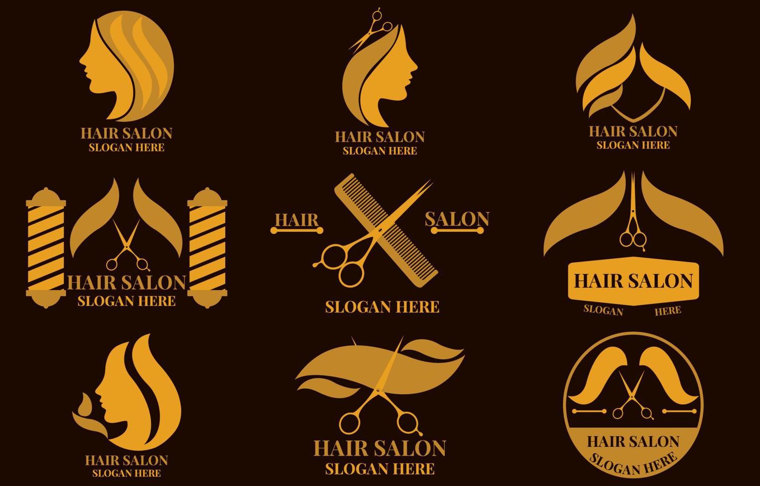 conjunto de vetor de logotipo de salão de cabeleireiro feminino