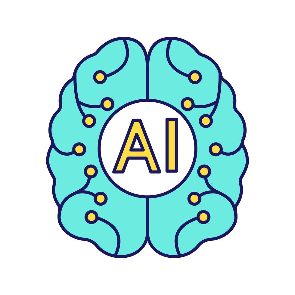 ícone de cor de inteligência artificial. cérebro digital. neurotecnologia. ai. ilustração vetorial isolada vetor