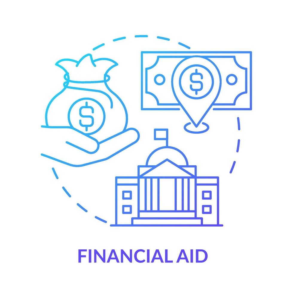 ícone de conceito gradiente azul de ajuda financeira. assistência do governo tipo idéia abstrata ilustração de linha fina. financiamento humanitário. itens de alívio. desenho de contorno isolado. vetor