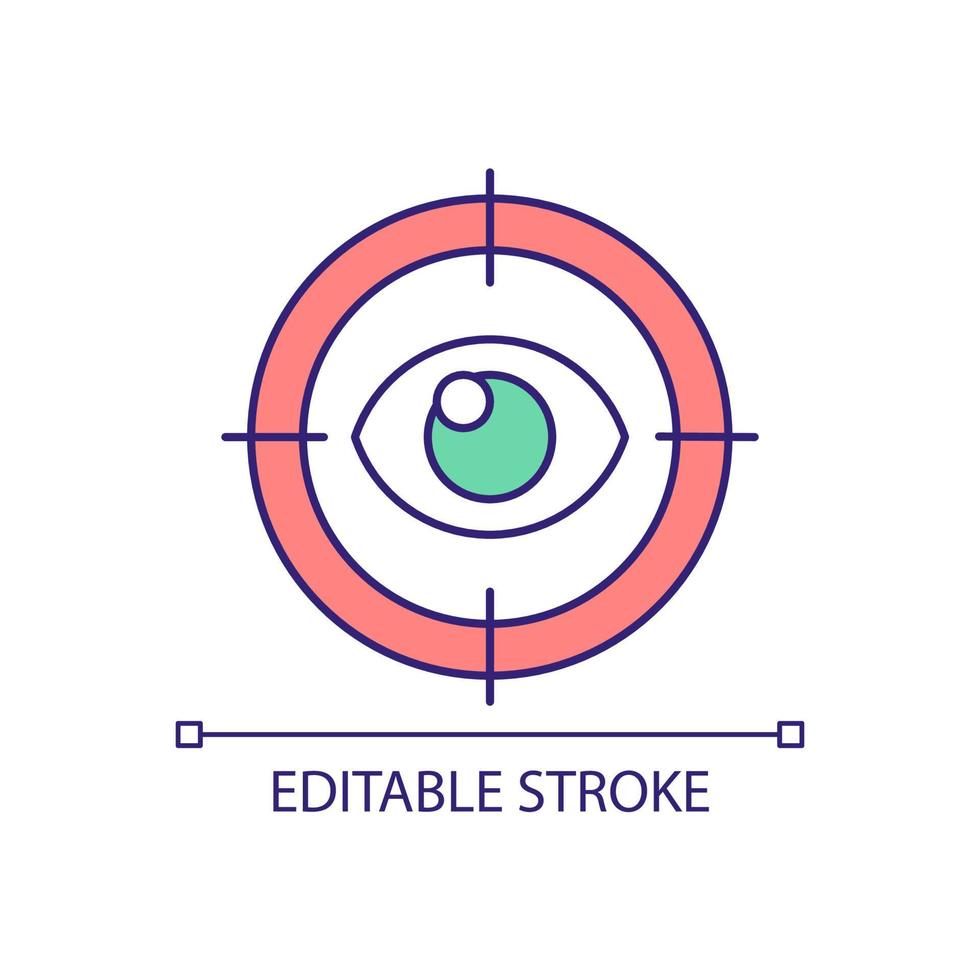 ícone de cor rgb de contato visual. comunicação não verbal. sinal de vigilância. encarando e controlando. ilustração vetorial isolado. desenho de linha preenchido simples. traço editável. vetor