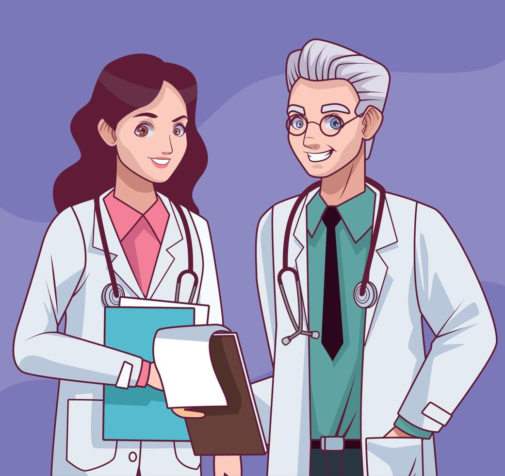 médicos casal trabalhadores vetor