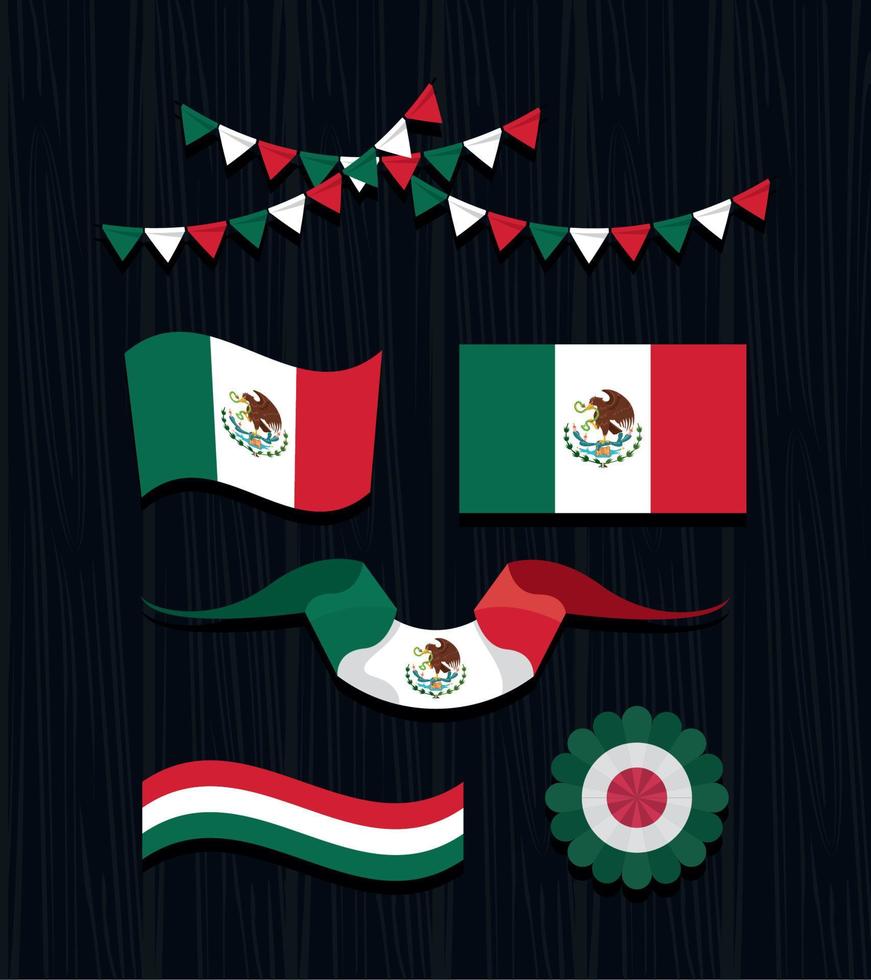 seis ícones da independência mexicana vetor