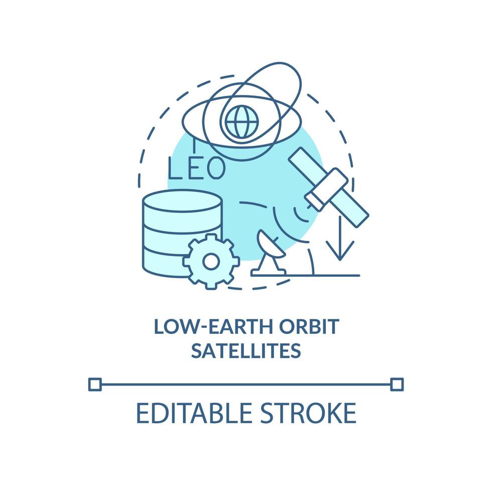 ícone de conceito turquesa de satélites de órbita terrestre baixa. sistema sem fio. spacetech tendência abstrata idéia ilustração de linha fina. desenho de contorno isolado. traço editável. vetor
