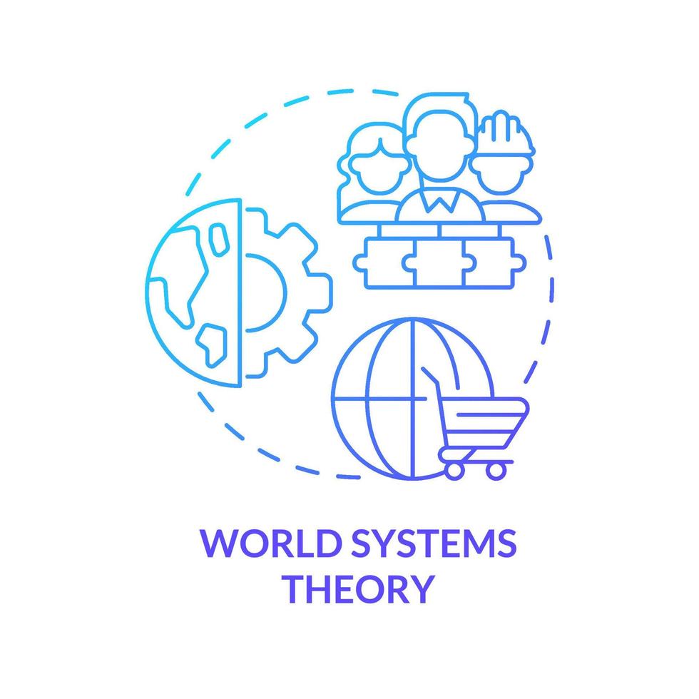 ícone do conceito gradiente azul da teoria dos sistemas mundiais. economia interdependente mundial. integração comercial. idéia abstrata ilustração de linha fina. desenho de contorno isolado vetor