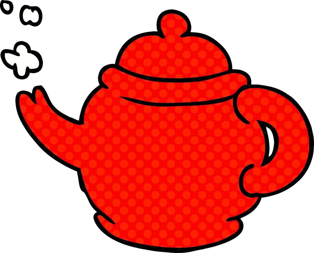 doodle dos desenhos animados de um bule de chá azul vetor