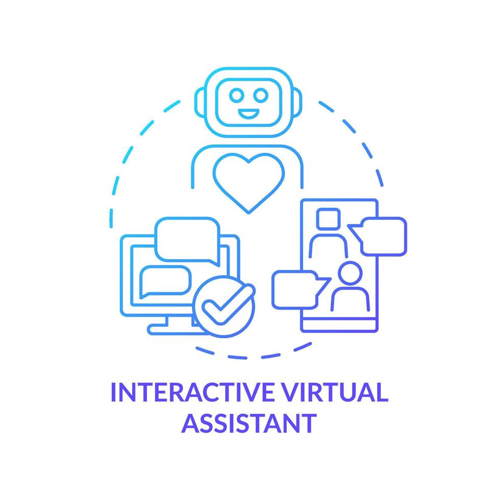 ícone de conceito gradiente azul assistente virtual interativo. chatbot automatizado. tipo de ilustração de linha fina de idéia abstrata de serviço ao cliente. desenho de contorno isolado. vetor