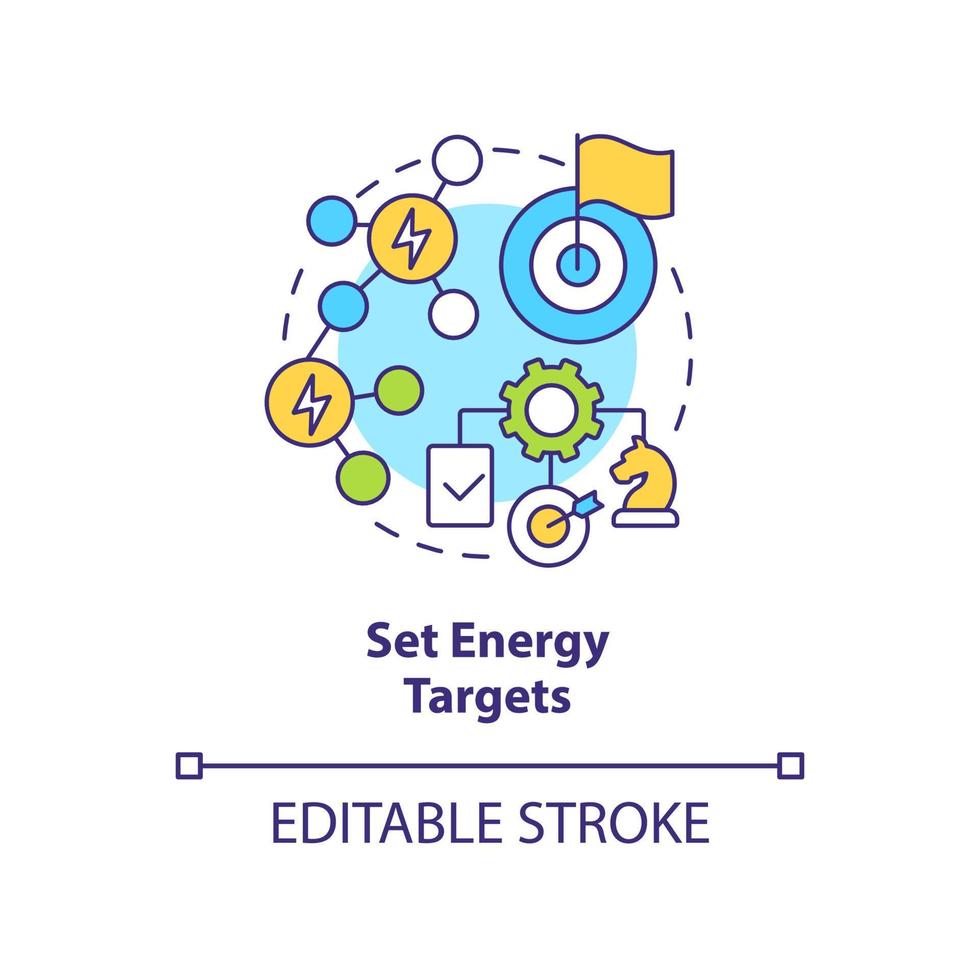 definir o ícone do conceito de alvos de energia. ilustração de linha fina de idéia abstrata de estratégia de energia. objetivos de negócios neutros em carbono. desenho de contorno isolado. traço editável. vetor