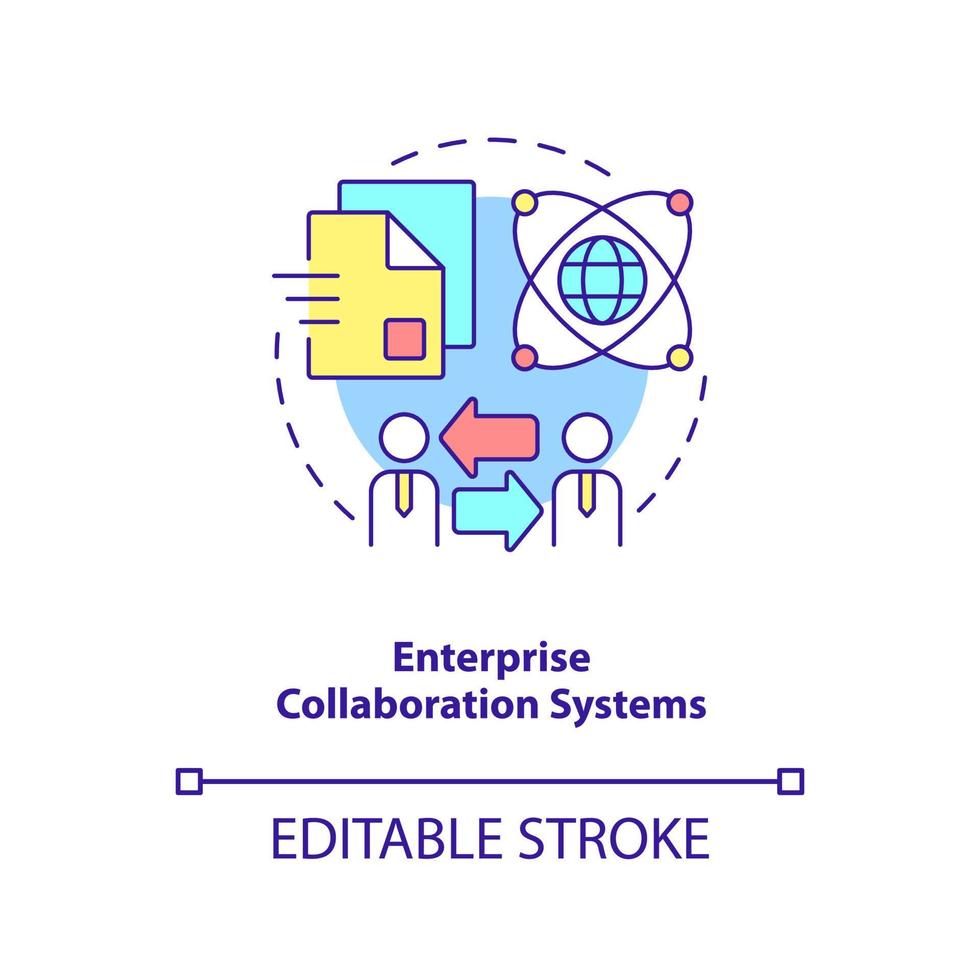 ícone de conceito de sistemas de colaboração empresarial. variedade de sistemas de informação idéia abstrata ilustração de linha fina. desenho de contorno isolado. traço editável. vetor