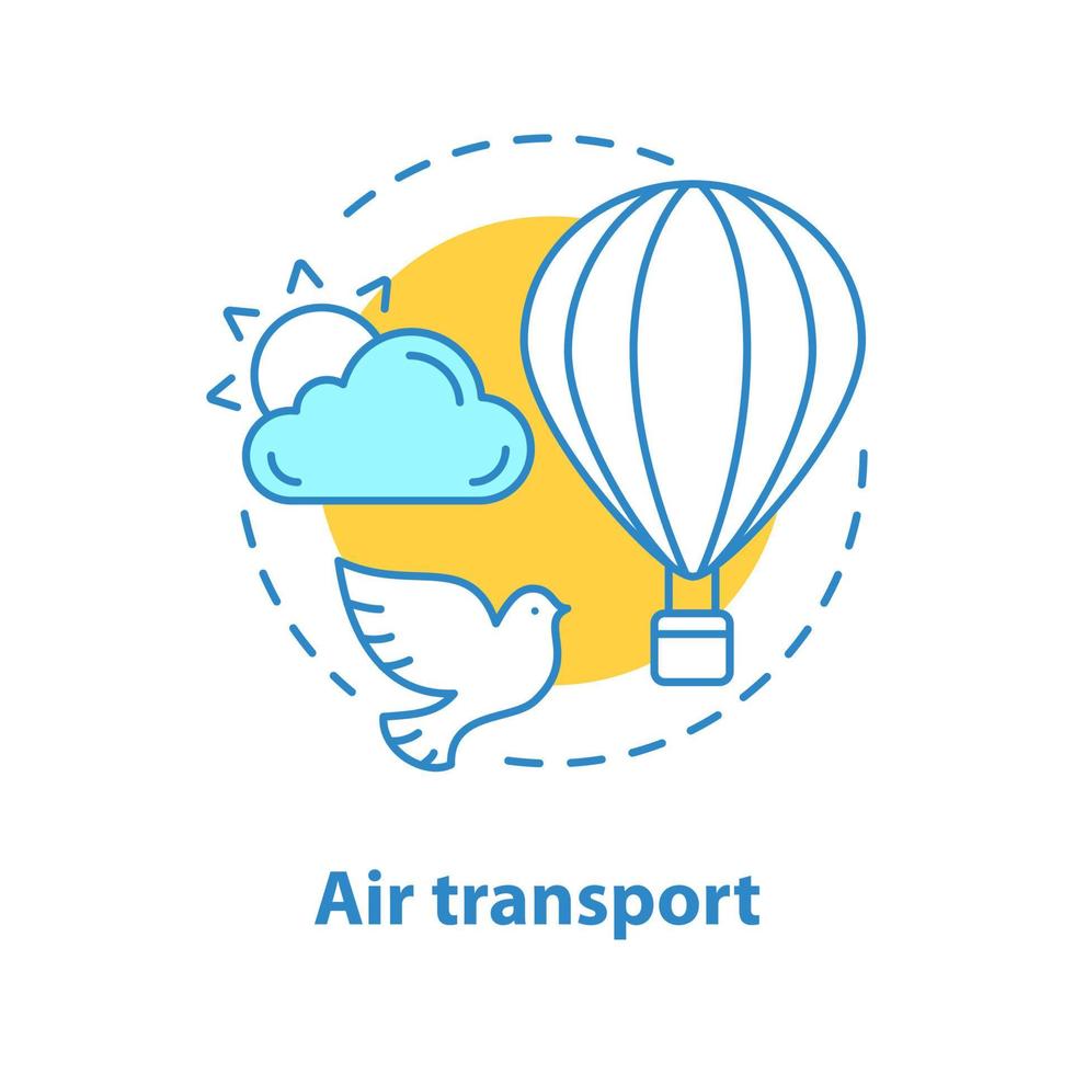 ícone do conceito de transporte aéreo. ilustração de linha fina de ideia de dia de paz. balão de ar quente e pomba. vôo. desenho de contorno isolado de vetor