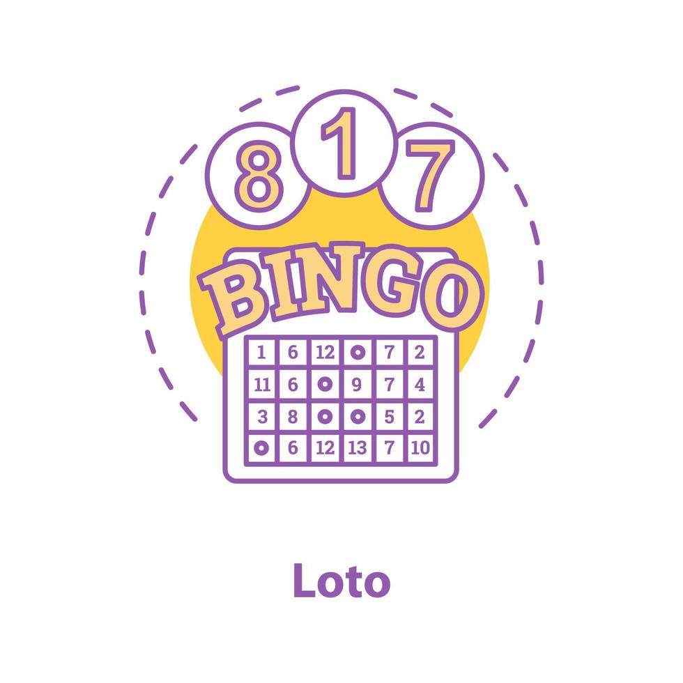 ícone do conceito de jogo de bingo. loteria, ilustração de linha fina de idéia de loteria. cassino. desenho de contorno isolado de vetor