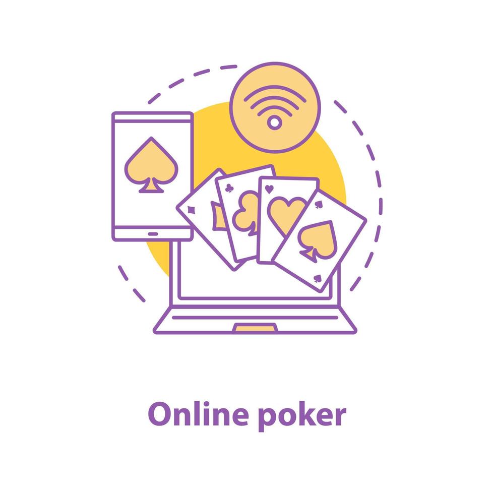 ícone do conceito de poker online. ilustração de linha fina de ideia de jogo. cassino online. desenho de contorno isolado de vetor