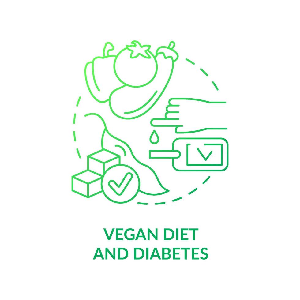 dieta vegana e ícone de conceito gradiente verde diabetes. nível de açúcar no sangue. ilustração de linha fina de ideia abstrata de veganismo e doença. desenho de contorno isolado. vetor