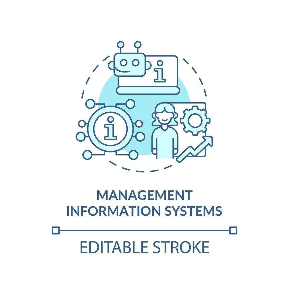 ícone de conceito turquesa de sistemas de informação de gestão. melhorar a ilustração de linha fina de idéia abstrata de desempenho de negócios. desenho de contorno isolado. traço editável. vetor